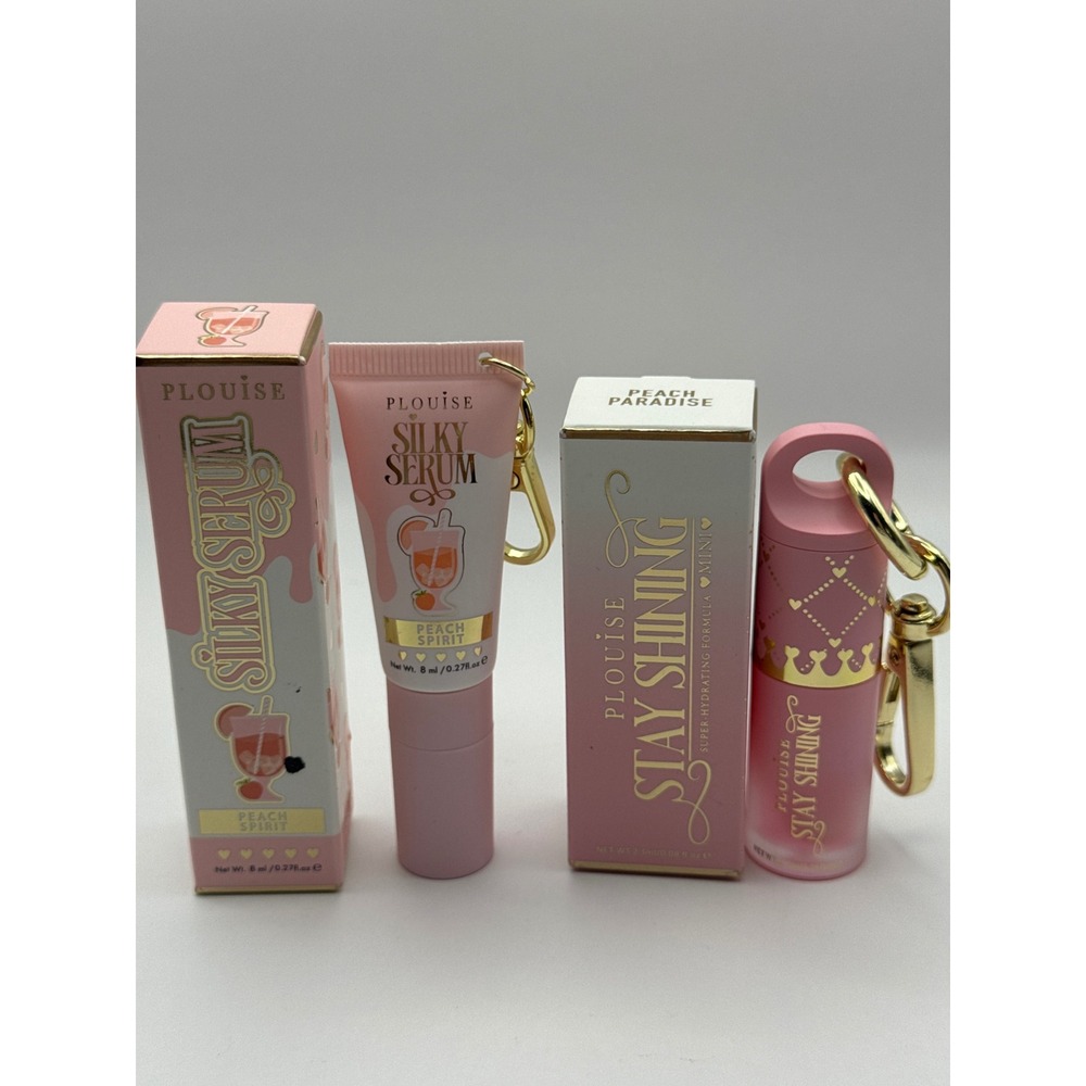 PLouise Silky Serum Peach Spirit & Stay Shining Lip Oil Peach Paradise Keychain